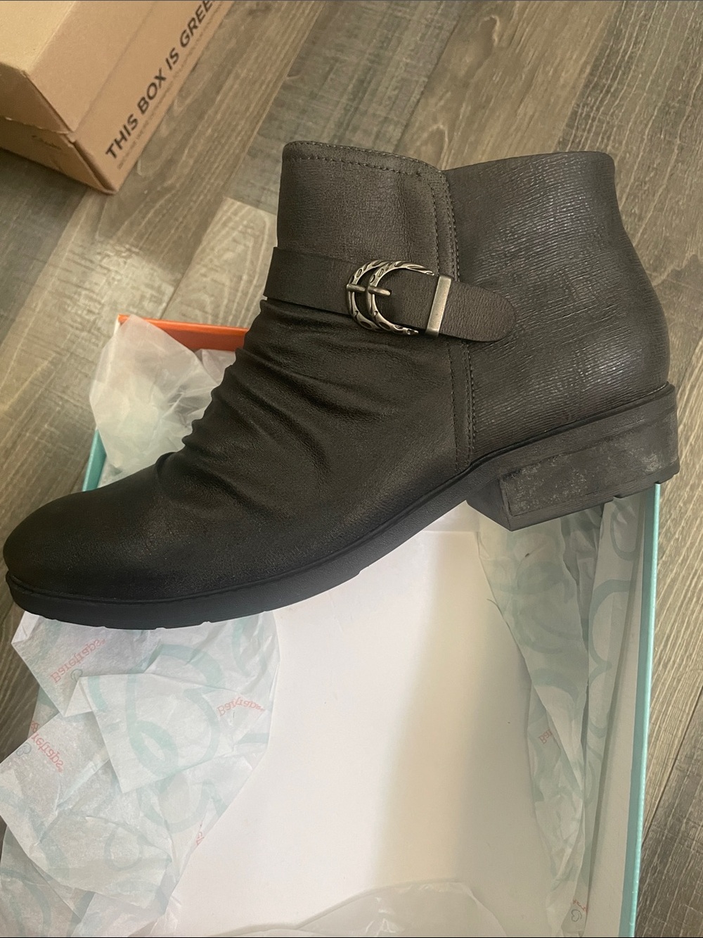 BareTraps Dark Gray Ankle Boot with Buckle Accent